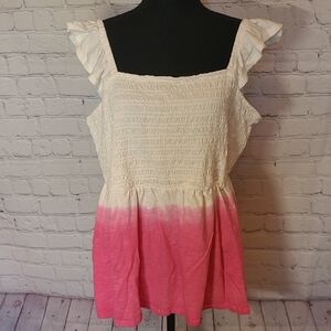 NEW Lane Bryant Size 18/20 Top Pink White Ruffle Rouched Cap Sleeve